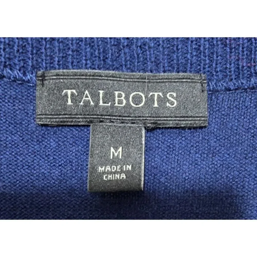 Talbots Top M Blue White Elephants Short Sleeve Comfort Business Casual Classic - Picture 3 of 10